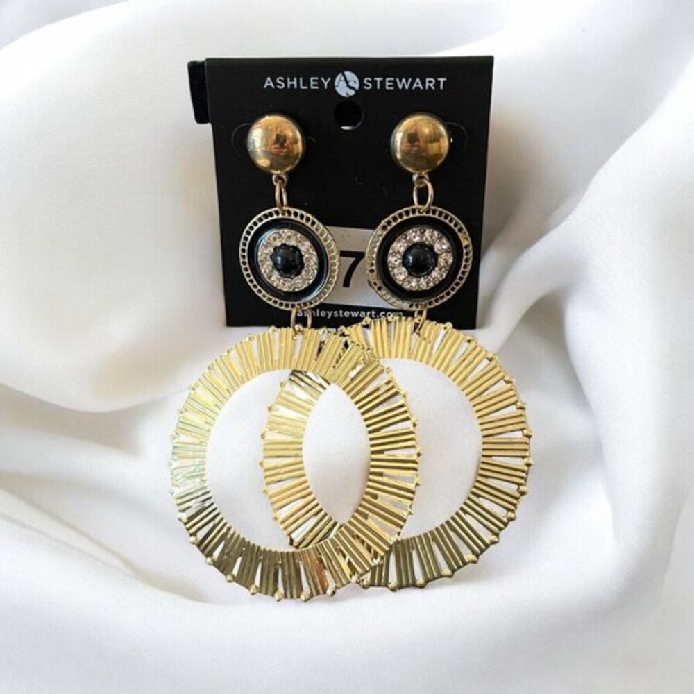 Ashley Stewart Gold Earrings Set With Rhinestone Accents Party‎ Statement Glam